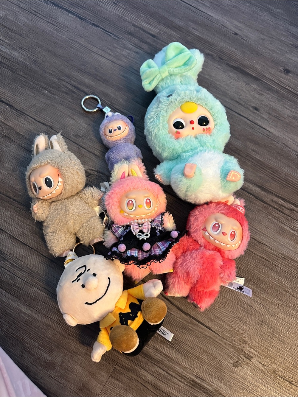Cute Plush Character Keychain Lot - Pastel Mint, Pink, Coral